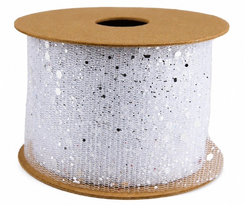 Picture of Ribbon Glitter Mesh Silver 5cm x 10 Yards